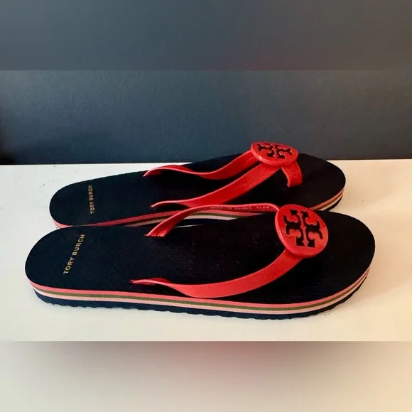 Tory Burch Flip Flop Sandals. Brand New. Red medallion leather straps. Size 5. - Picture 4 of 5